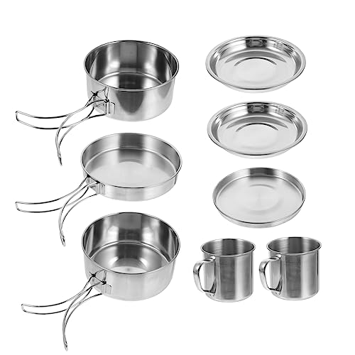 Toddmomy 1set Camping Cookware Portable Outdoor Picnic Cookware Stainless Steel Pots and Frying Pan Transfer for Frying Stewing Boiling for Hiking and Camping