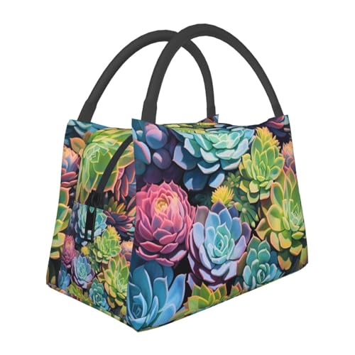 Image of NAITIZ succulent Lunch Bags For Women,Water Resistant Large Lunch Tote With Pockets,Reusable,Printed,For Office Work Picnic, 20240503