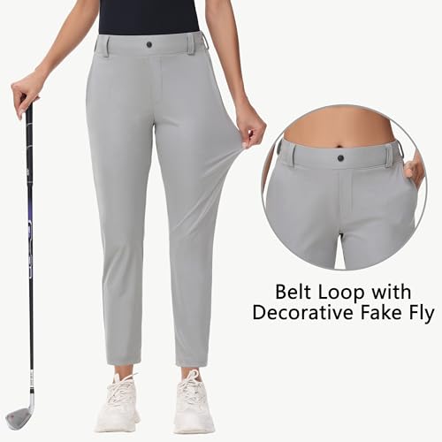 Women's Stretch Golf Pant - 7/8 Ankle Work Travel Teacher Casual Business Sweatpants with Belt Loops Nylon Fabric UPF503