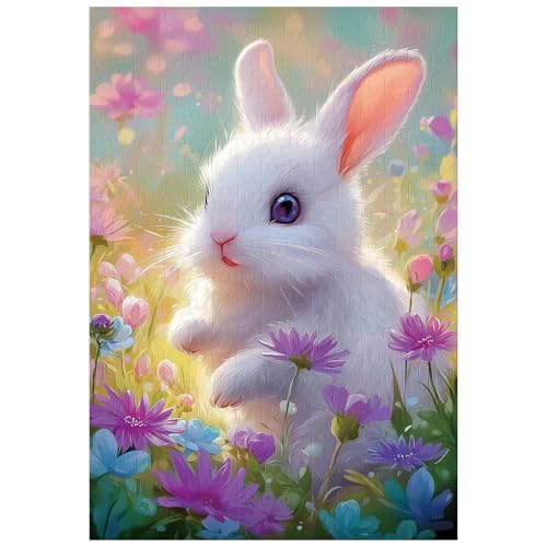 Ulord 300 Teile Puzzle für Erwachsene Häschen mit Blumen Puzzles 38x26 cm