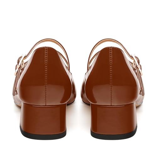 Womens Mary Jane Pumps, Square Toe Low Block Heel Pumps for Women, Leather Insloe Comfort Daily Two Straps Mary Janes 1.3"4