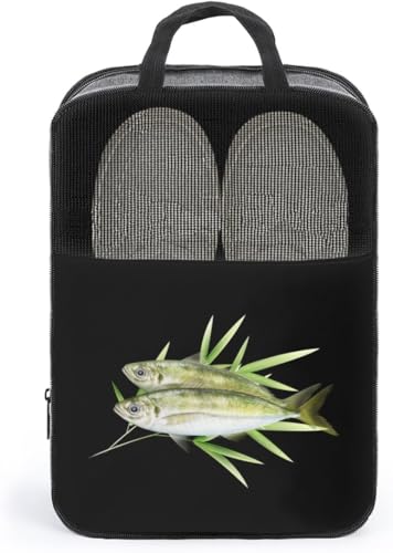 シューズケース二匹のアジ鯵魚シューズポーチシューズバッグシューズ袋靴かばん靴入れ持ち運び便利シューズ収納ゴルフシューズケース収納バッグ半透明多機能通気男女兼用旅行出張アウトドアプレゼント