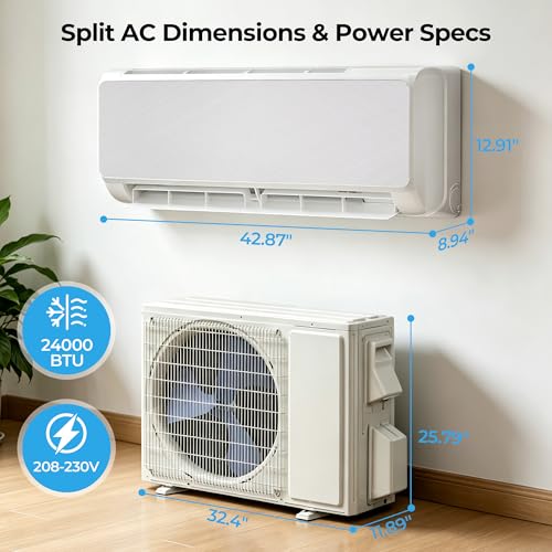 Image of 24000 BTU Mini Split AC with Heating System,19 SEER2 Ductless Inverter Air Conditioner Cools Up to 1500sq.ft,208-230V, 24H Timer,Easy Installation Kit