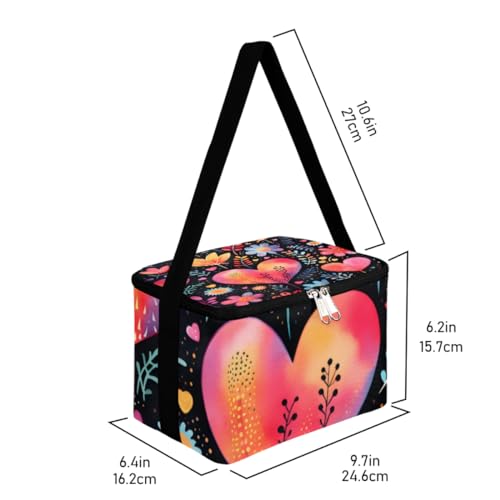 Lunch Bags for Women Men 9 Cans,Abstract Heart Hot & Cold Food Delivery Bag Insulated Grocery Bag Insulated Lunch Box Flowers Cooler Bag for Office Work Picnic Beach