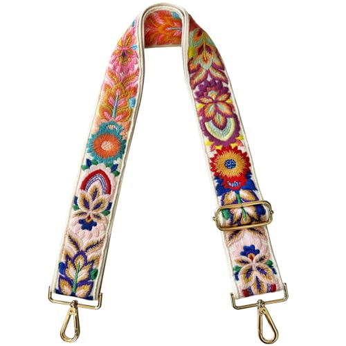 TCOMVEZ Alça de substituição para bolsa de mão de flor bordada para bolsas femininas alça de guitarra 5 cm de largura alças ajustáveis (marfim)