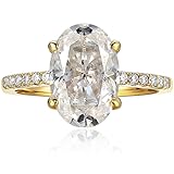 espere 14K Yellow Gold 3 Carat Moissanite Oval Engagement Ring | Solid Gold Solitaire Ring with Plain Band | 14K Gemstone Engagement Ring (Paved Band, 5)