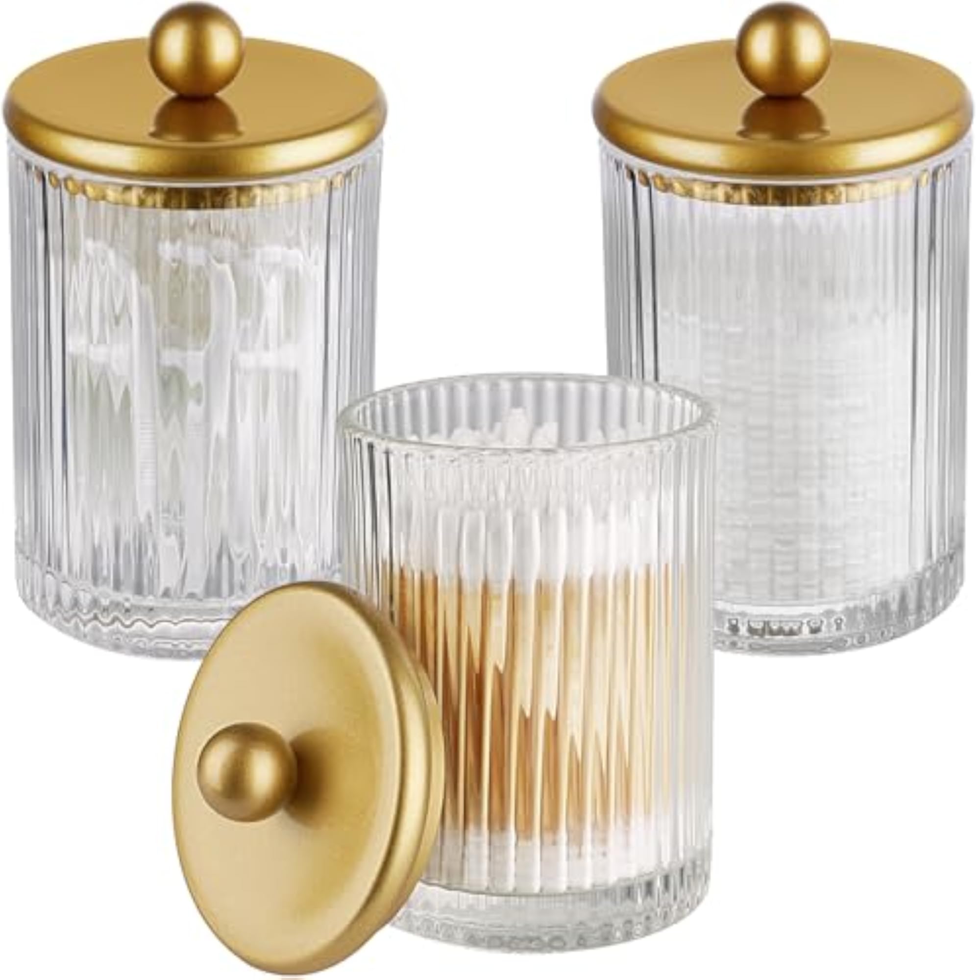Apothecary Glass Jar, Bathroom Organiser for Qtips and Cotton Swabs