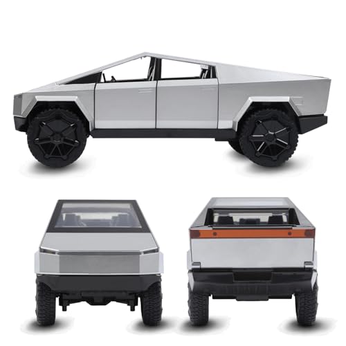Image of SASBSC Toy Pickup Trucks Cybertruck Model 1 /24 Diecast Metal Car (Silver) Toy Trucks For Boys Age 4-7 With Sound&Light (Silver)