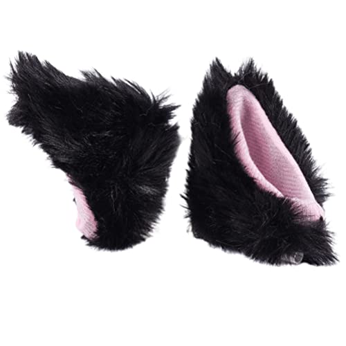 SPYMINNPOO 2Pcs Plush Cat Ears, Cute Helmet Accessories for Helmet Ski Helmet Motorcycle Helmet Snowboard Helmet (Helmet Not Included) (Black)