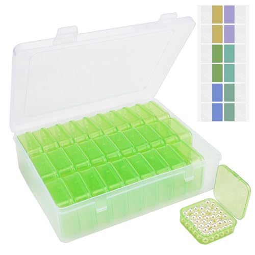 Image of Cosics Bead Storage Containers, Clear Plastic Bead Organizer Case with Hinged Lid and Labels, Mini Craft Storage Box for Small Projects, Jewelry Kit, DIY Craft Supply, Stickers, False Nails, Green