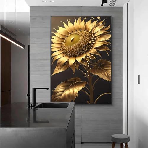 Affiche de luxe tournesol noir et doré KEBIA pour un salon chic et élégant
