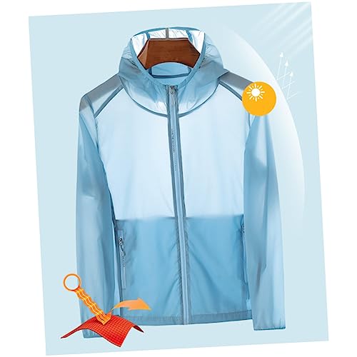 TOYANDONA Breathable Sun Protection Coat for Men Outdoor UV Protection Jacket Lightweight Windproof Sunscreen Clothing with Storage Sack Blue for Hiking Fishing Cycling Beach