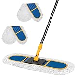 24' Dust Mop for Floor Cleaning, Large Areas Dry & Wet Mop with 2 Washable Cotton Pads, Efficiently Picks Up Pet Hair & Dust for Hardwood, Tile, Laminate, Patio