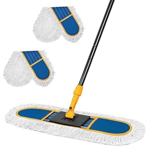 24″ Dust Mop for Floor Cleaning, Large Areas Dry & Wet Mop with 2 Washable Cotton Pads, Efficiently Picks Up Pet Hair & Dust for Hardwood, Tile, Laminate, Patio