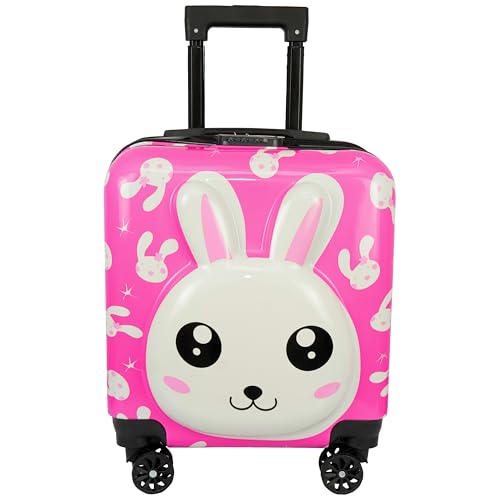 Image of Storite 18 Inches Kids Trolley Bag Hard-Sided Polycarbonate Cute Rabbit Print Spinner Suitcase Trolley Bags for Kid's Travel (Pink - 35 x22 x 37 Cm)