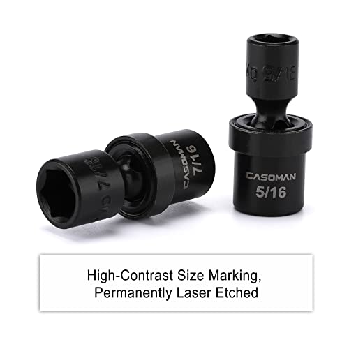 Casoman 1/4-Inch Drive Shallow Universal Impact Socket Set, Sae, 6 Pieces Set, 1/4" To 9/16", 6-Point, Cr-Mo, Swivel Socket #TOP5