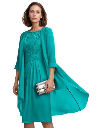 2 Pieces Mother of Bride Dress Women Chiffon Wedding Guest Party Dresses Tea Length Long Sleeve A-line Prom Gowns