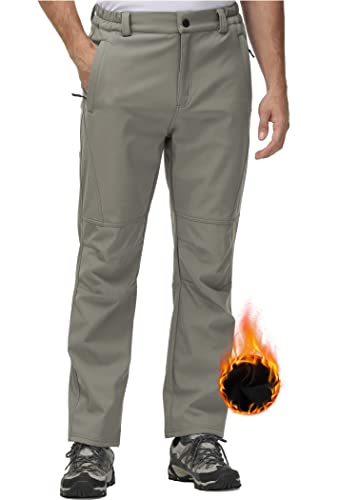YuKaiChen Herren Wanderhose Wasserdicht Softshellhose Outdoorhose Winddicht Warm Gefüttert Skifahren Winter Trekkinghose Khaki 38 Cover