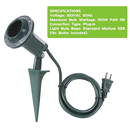 Qitim 2 Pack Outdoor Spotlight Floodlight With Stake Plug In, Weather Resistant, Heavy Duty For Yard, Flag, Holiday Decor, 120V, 6Ft Extension Power Cord, Par38 Bulb Base, Green, Etl Listed #TOP3