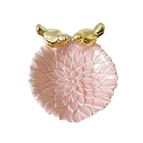 Preisvergleich Produktbild Keramik Ringhalter Ringschale Schmucktablett dekorative Vogel Blume Schmuckablage Schlüssel Trinket Dish Teller Kommode Dekor für Frauen Home Decor Geburtstag Hochzeitsgeschenk (Rosa)