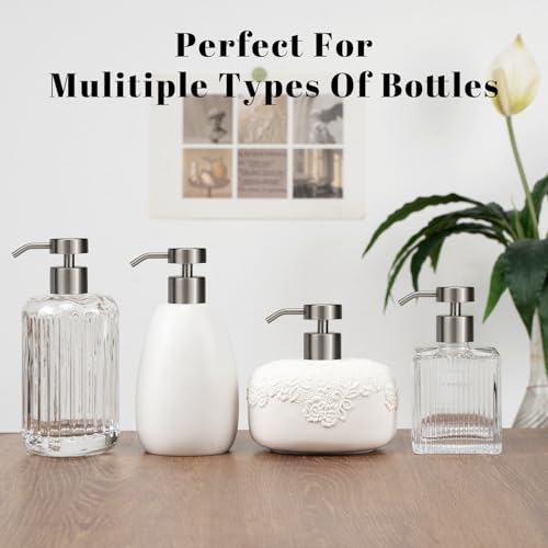 Soap Dispenser Pump Replacement 304 Stainless Steel for Regular Mouth Bottle for Standard 28/400 Thread Size Kitchen Bathroom Lotion Refill Flat Top Dispenser Pumps 2 Pack(Brushed Nickel)3