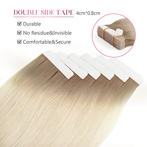 Image of Sixstarhair 20pc Tape-in Hair Extensions - Ombre Rooted Chestnut Brown to Ash Blonde Sunkissed [R6-60 20inch]