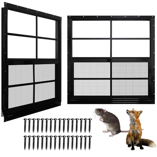 NeatiEase Upgraded Shed Windows 2 Pack, 30" x 36" Windows with Tempered Glass and Stainless Steel Screen for Shed, Chicken Coop, Playhouse, Household, Garage(Black)