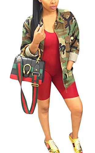 Womens Casual Military Camo Print Lightweight Button Outwear Coat Camouflage Printed Pockets Front Overcoat Army Fatigue Safari Jackets S #TOP1