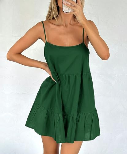 Image of Babydoll Dress for Women Spaghetti Strap Swing Dresses Sleeveless Short Flowy Dress Summer Loose Sundress