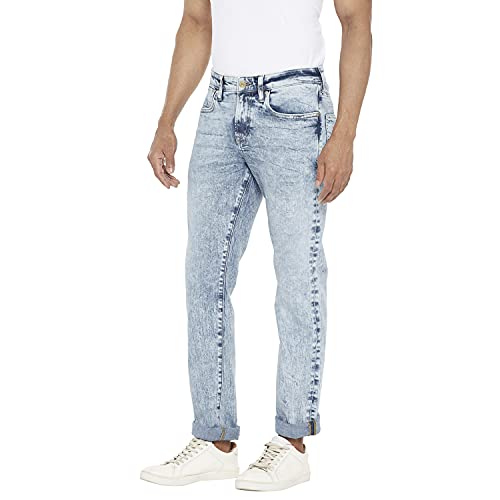 Image of Everblue Men Solid Stretchable Blue Comfort Slim Heavy Fade Midrise Jeans