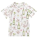ALAZA Kids Rash Guard Boys Toddler Swim Shirts Short Sleeve Wine Bottle Pink Flowers UPF 50+ 3T