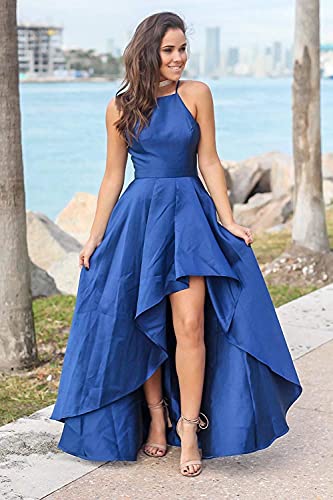 homdor High Low Prom Dress Satin Halterneck A Line Formal Evening Gown Wedding Guest Party Cocktail Dress with Pockets4