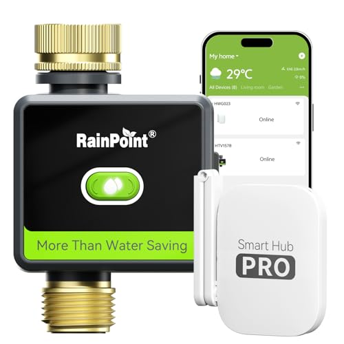 RAINPOINT WiFi Water Hose Timer with Brass Inlet&Outlet, Smart Sprinkler Timer for Watering with...