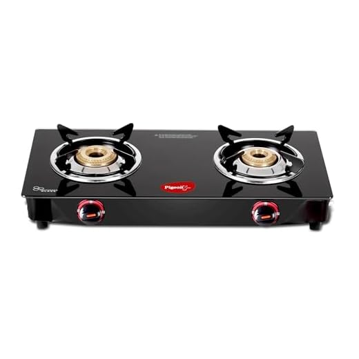 Pigeon Aster Gas Stove 2 Burner with High Powered Brass Burner, Gas Cooktop with Glass Top and Powder Coated Body, black, standard (14266)