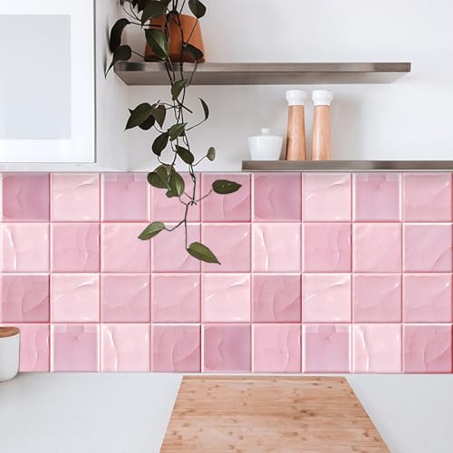 Azulejos Adhesivos Cocina Minimalismo Rosado Vinilo Adhesivo Cocina Azulejos Adhesivos Baño Pvc Baldosas Adhesivas Pared Impermeable Vinilos Baño Autoadhesivo Baldosas Adhesivas 15x15cm/10 Pcs