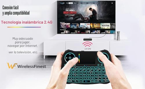 Mini teclado inalámbrico con touchpad integrado y luces RGB para Smart TV, PC y Android Box. 4