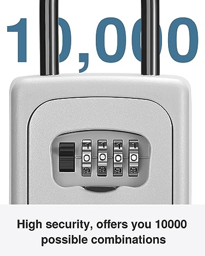 Image of Puroma Large Key Lock Box With Resettable Combination Code, Portable Wall Mount Waterproof Security Safe for Outside, Outdoor Home Office Door Handle House Key, Silver (1 Pack)