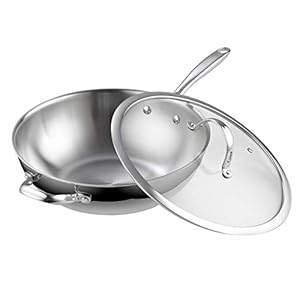 Cooks Standard 2595 Standard Stainless Steel Multi-Ply Clad Wok, 12-Inch with Glass Lid, Silver