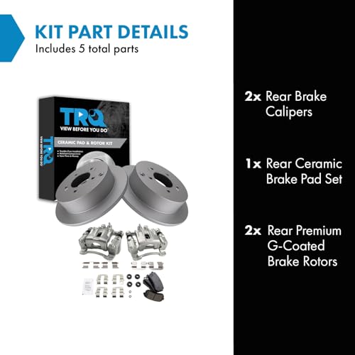 Image of TRQ Rear Brake Pad and Rotor Set Ceramic Solid Rotors Calipers