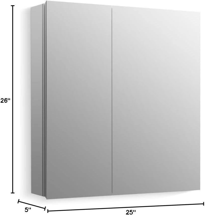 Kohler 56003-NA Embark Premium XL Medicine Cabinet, Deep Rectangular Storage Cabinet with Adjustable Shelves and Mirrored Doors, 25 in. W x 26 in. H