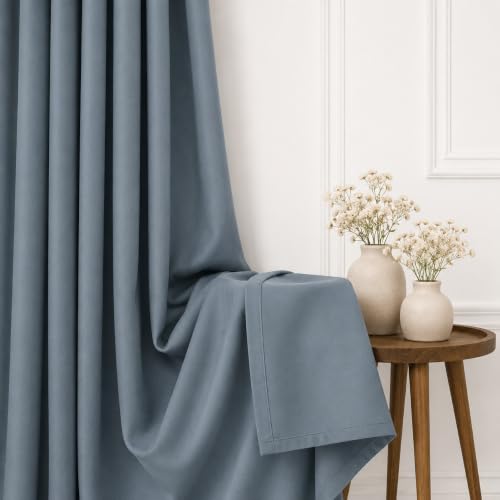Image of THE LINEN COMPANY Premium Back Loop Curtains for Windows | Blackout Room Darkening Curtains | Thermal Insulated Drapes Set of 2 Panels for Modern Home Decor - Grey, 6.5 Feet