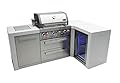 Mont Alpi MAi400-D90FC 32-Inch 4-Burner 78000 BTU 90 Degree Corner Stainless Steel Gas Outdoor Kitchen Barbecue Island Grill + Infrared Side Burner + Wine Cooler Beverage Center Compact Refrigerator