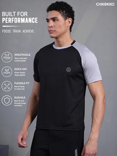 Image of CHKOKKO Gym Tshirt for Men Workout Regular fit t Shirt for man Breathable Dry fit Sports t Shirt Half Sleeve Activewear Round Neck Yoga and Running & Outdoor activites