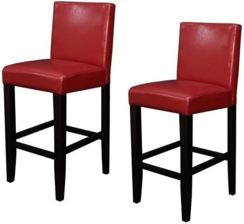 Lana45 Set of 2 Villa Faux Leather Red Upholstery Counter Stools Kitchen Bar Decor Comfortable
