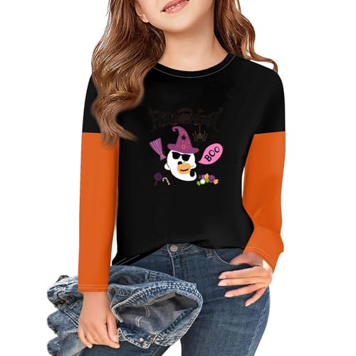 Girls Halloween Long Sleeve T-Shirt Cute Pumpkin Graphic Tee Comfortable Fall Top Holiday Party Outfit