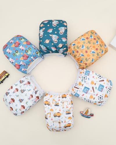 Image of ALVABABY Baby Cloth Diapers 6 Pack with 12 Inserts Cloth Diaper Covers Adjustable Washable Reusable for Baby Girls and Boys