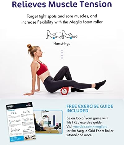 Meglio Foam Roller - 33 cm - for Fitness and Muscle Massage - for Legs, Back, & Deep Tissue Trigger - Point Therapy - Relieves Tension, Aches, & Body Pains - Yoga - Pilates - Stretching & Home Workouts - Carry Bad Included