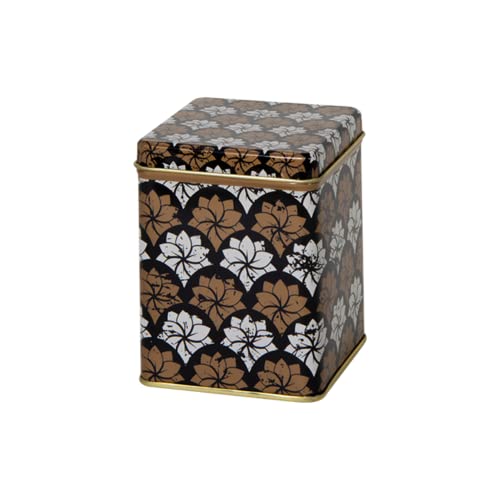 Lotus Dream - Retro/Vintage Style Square Tea Caddy/Kitchen Storage Tin - Copper & Cream (100 g) - 7.5 x 7.5 x 9.5 cm