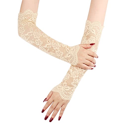 ベージュロングレース手袋