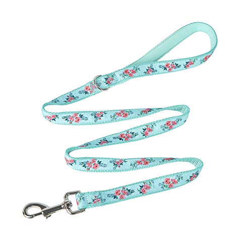 Petiry Nylon-Hundeleine, frisches Blumenmuster mit weichem gepolstertem Griff, 122 cm, robuste Leine für mittelgroße und große Hunde, zum Spazierengehen und Trainieren (rosa-grün) Cover